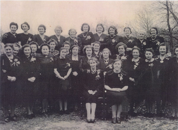 Undated copy of a photograph of Llangwm Ladies Choir. L � R Back Row Lily Jones, Lily Morgan, Flossie Lewis, Lizzie-Jane Bennett, Rhoda Morgan,Cynthia John, Olwen Morgan Elsie Brock, Sylvia Hutchings, L Morgan, Betty Cale, Front row Lillian John, Ellen Skyrme, Annie Jacobs, Megan Jones, Mavis Absalom, Edith Jones, Clarice Rees, Betty Morris, Lizzie Payne, Dorothy Palmer, ? Roch, Emily Davies, Viney Hughes, ? Jones, ? MacKenzie, Blodwen Gettings, May Prout? Fawcett, Lizzie Roach
